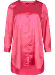 Lång skinande skjorta med slits, Pink Flambé