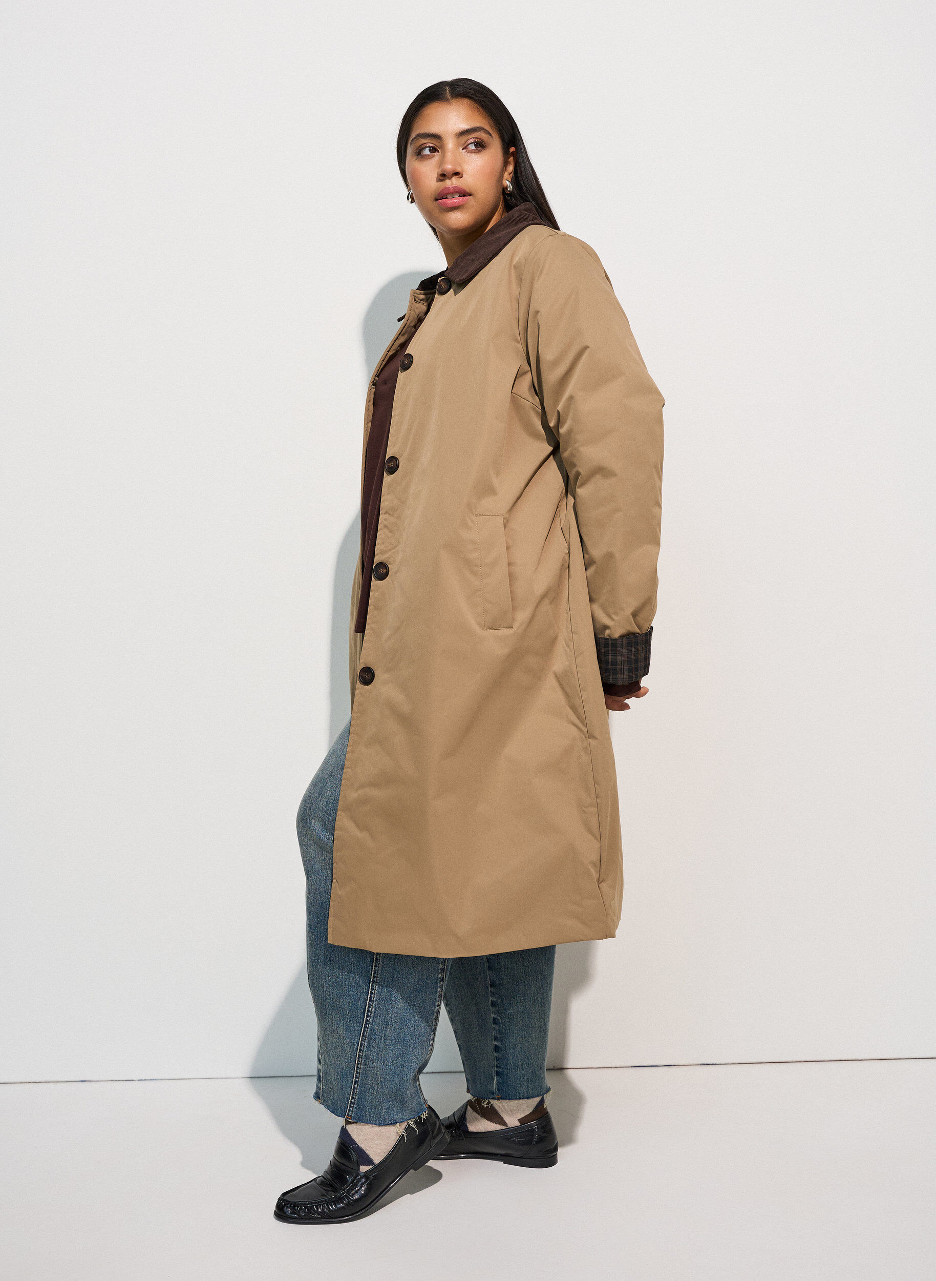 ZizziMedell&aring;ng jacka med manchesterkrage, Beige, Model image number 2