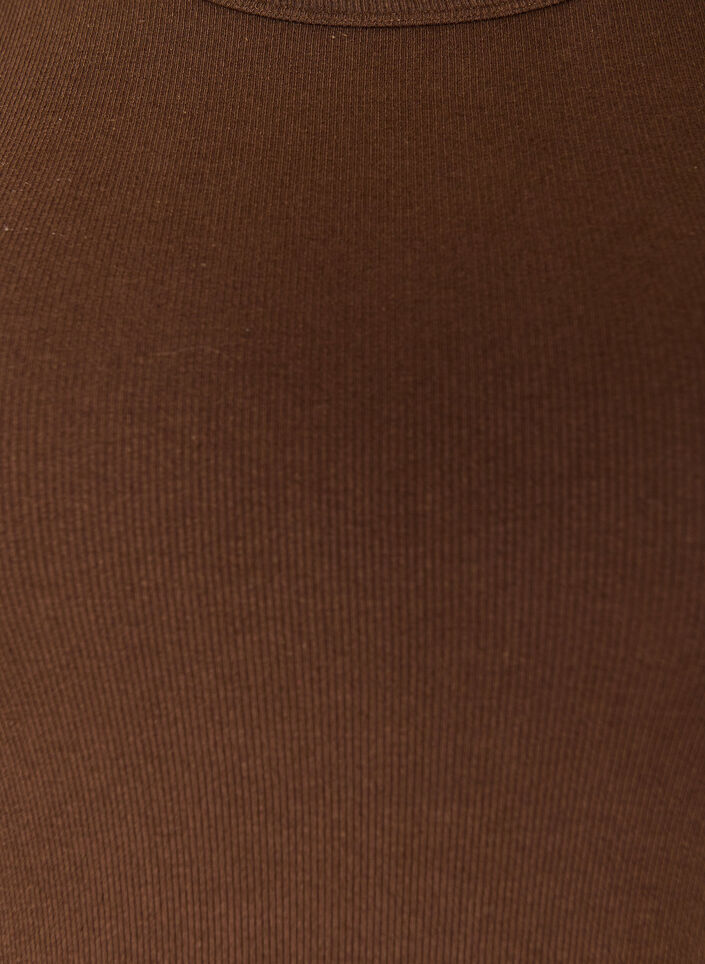 Ribbad topp i bomull med h&ouml;g hals, Brun, Packshot image number 2