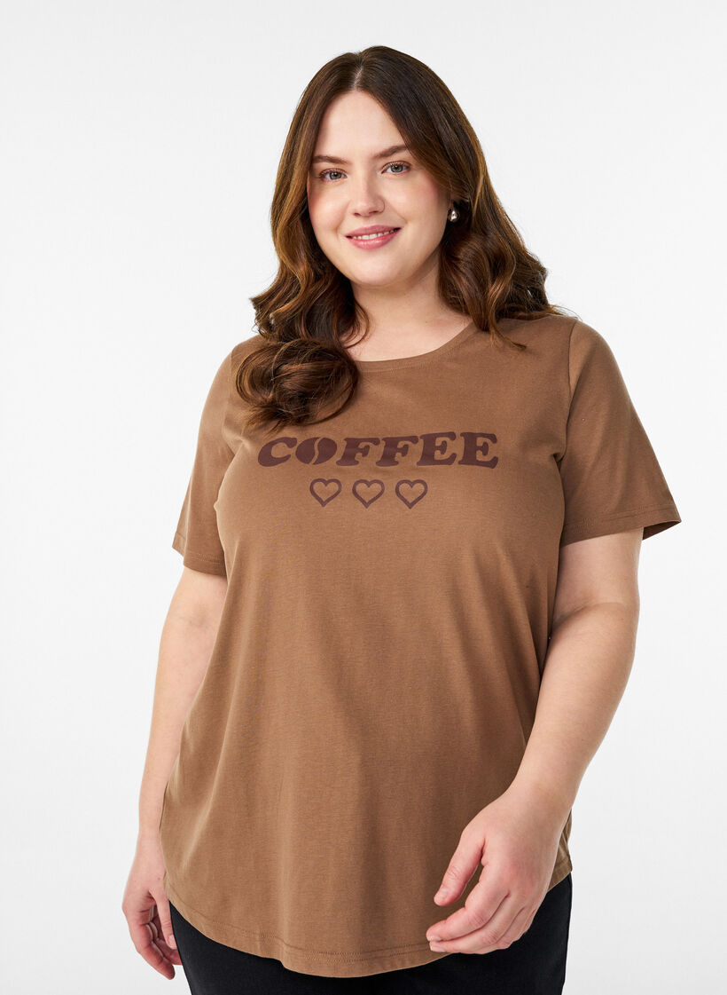 T-shirt med tryck, Brun, Model image number 0