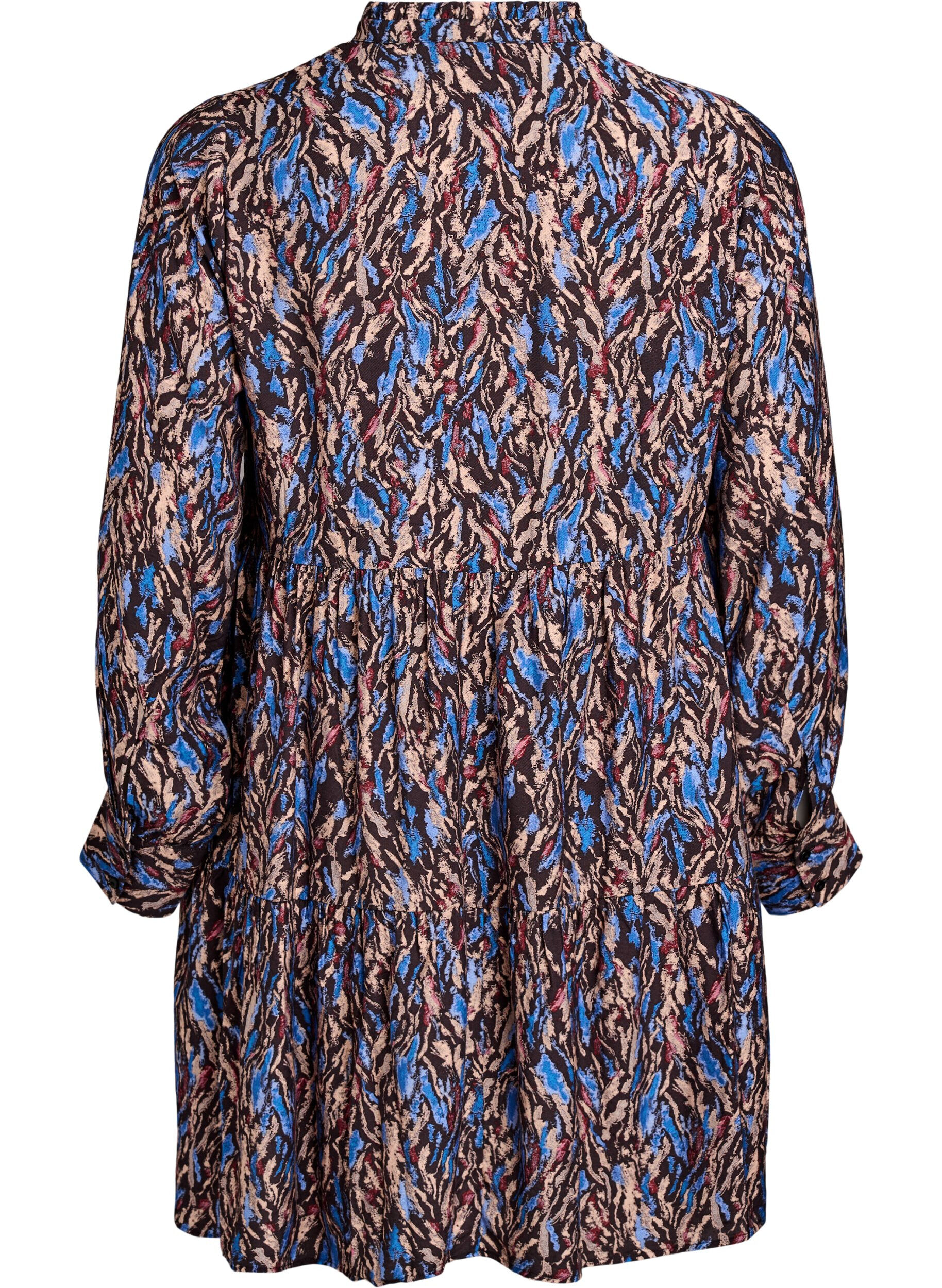 Zizzi A-linjeformad kl&auml;nning med volangkrage, Bl&aring;, Packshot image number 1