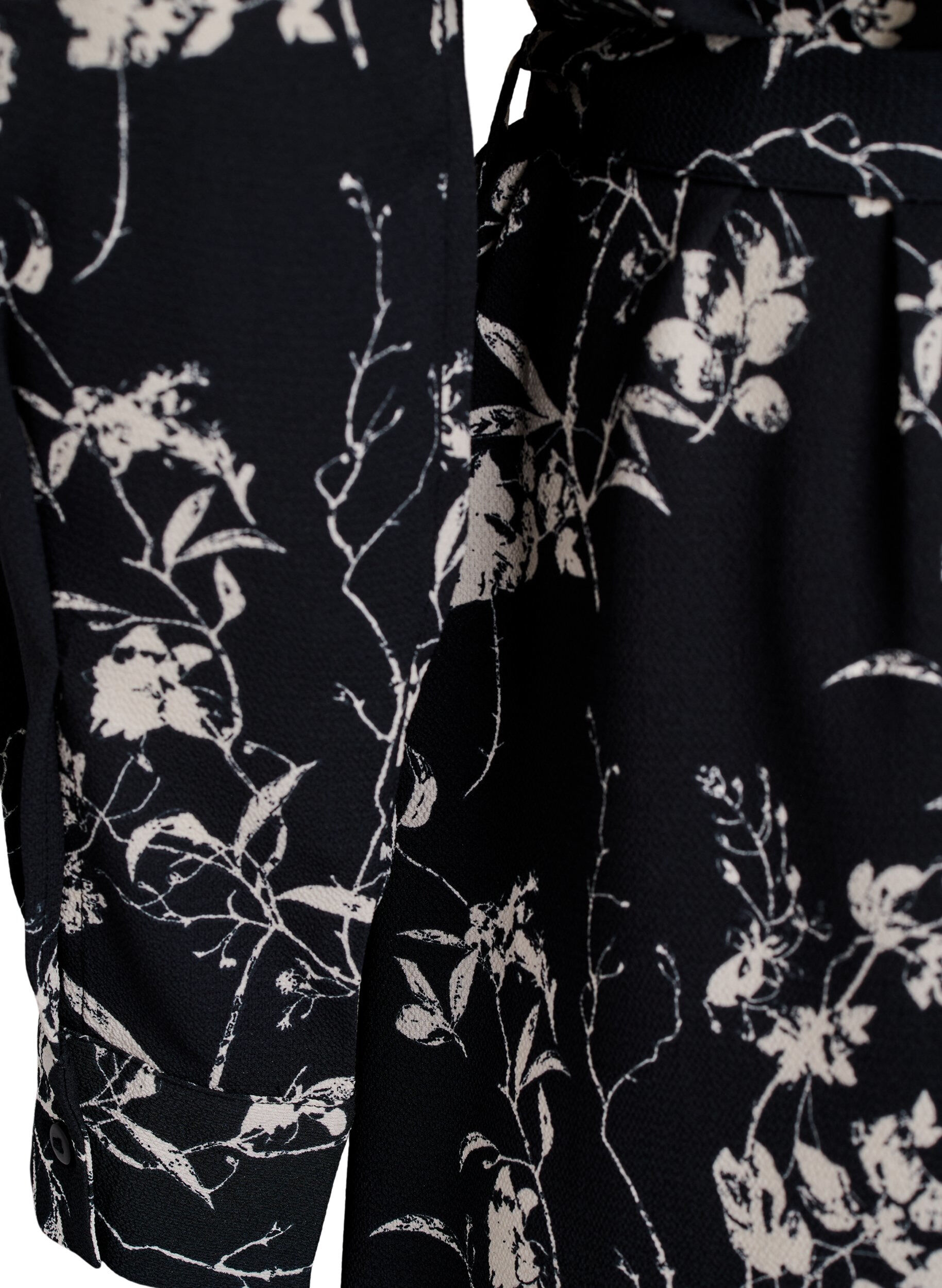 Zizzi Skjortkl&auml;nning med l&aring;nga &auml;rmar och knytsk&auml;rp, Svart, Packshot image number 3