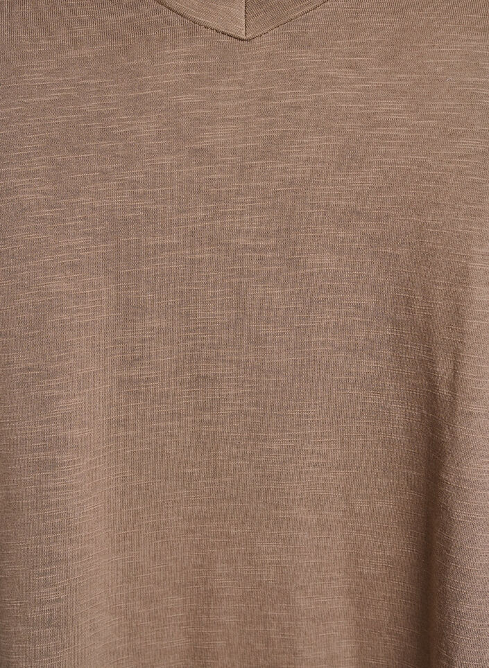 Kort&auml;rmad enkel t-shirt med v-ringning, Brun, Packshot image number 2