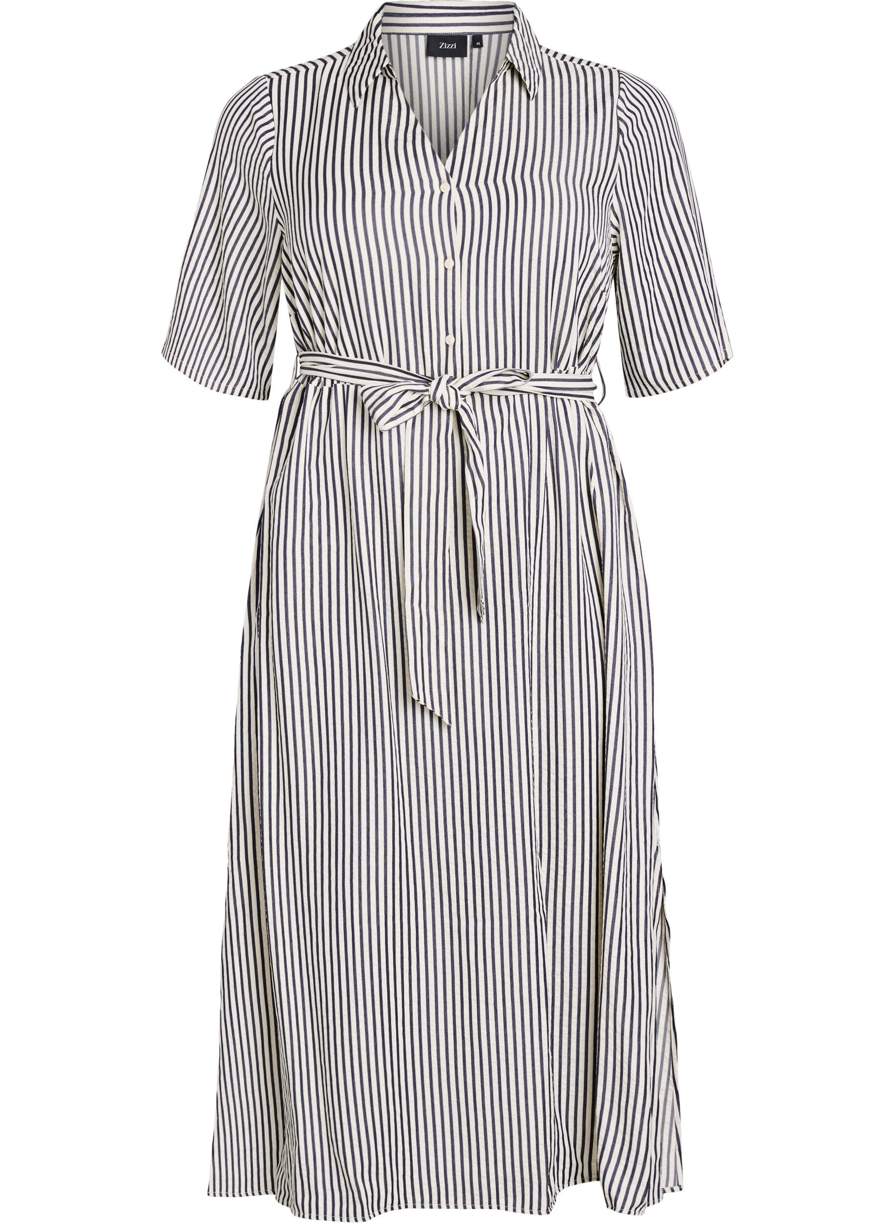 ZizziAnkell&aring;ng skjortkl&auml;nning med knytsk&auml;rp och r&auml;nder, Svart, Packshot image number 0