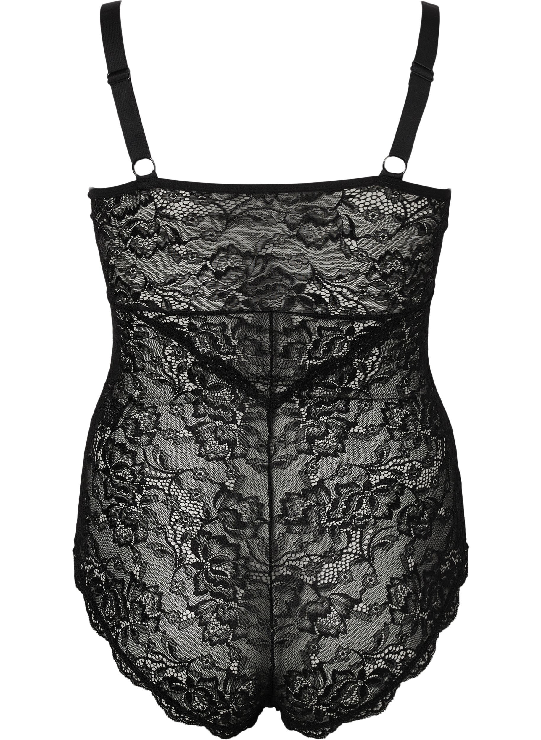 Zizzi Body i spets med V-ringning, Black, Packshot image number 1