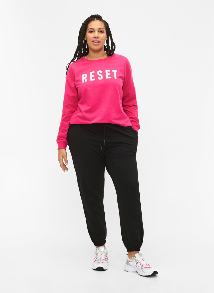 Sweatshirt med text, Fuchsia P. W. Reset, Model image number 2