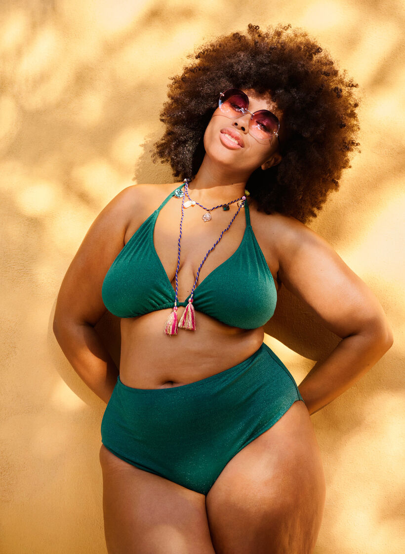 Glittriga bikinitrosor med hög midja, Grön, Image image number 0