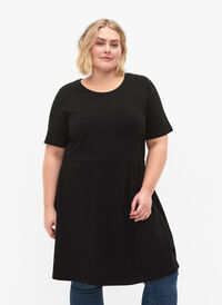 Enfärgad klänning i bomull med korta ärmar, Black, Model