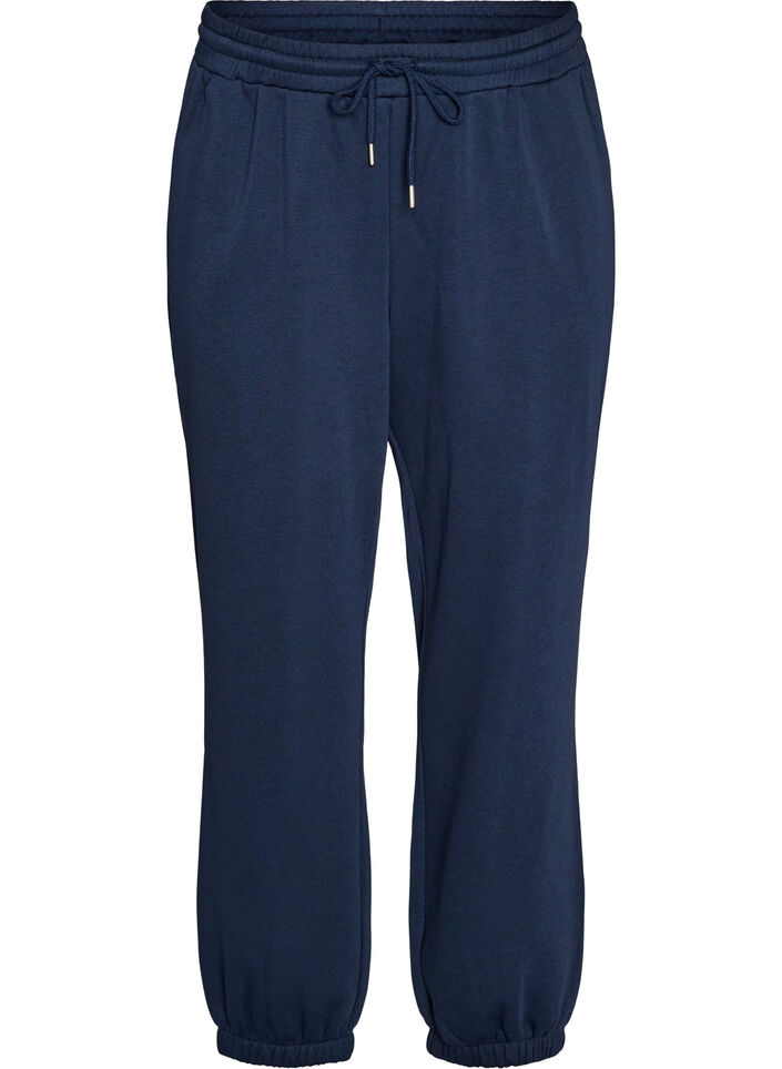Sweatpants med h&ouml;g midja och dragsko, Bl&aring;, Packshot image number 0