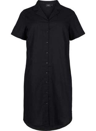 Lång bomullsskjorta med korta ärmar, Black, Packshot image number 0