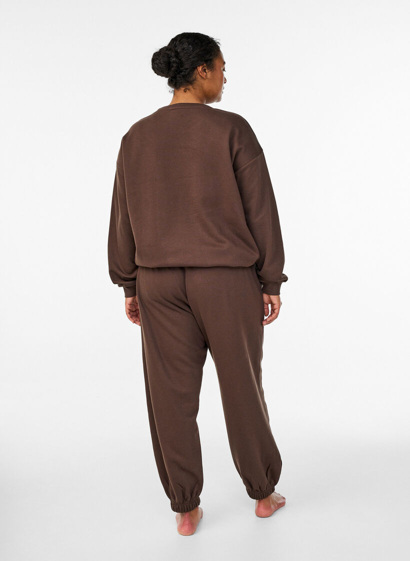 Sweatpants med h&ouml;g midja och fickor, Brun, Model image number 1