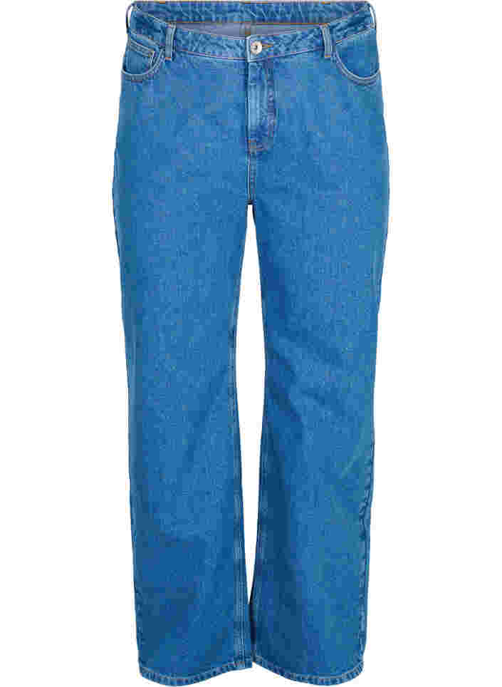 Raka jeans med hög midja, Blue denim, Packshot image number 0