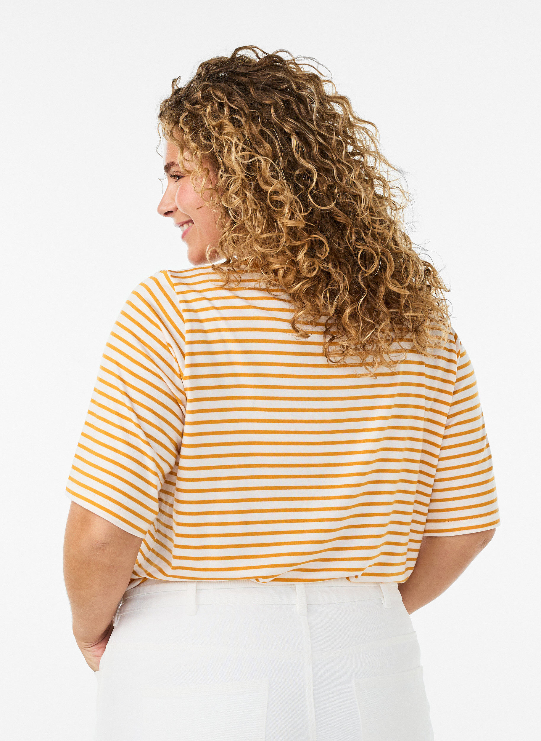 ZizziT-shirt i TENCEL&trade; Lyocell med r&auml;nder, Gul, Model image number 2