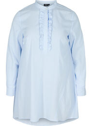 Randig bomullsskjorta med volanger, Blue Stripe