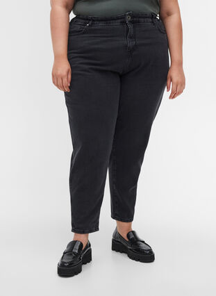 Saga jeans med slouchy fit och hög midja, Grey Denim, Model image number 2