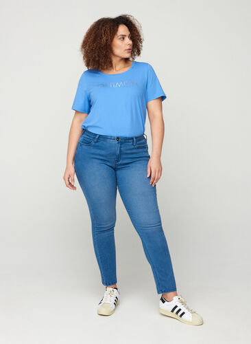 Slim fit Emily Jeans med normal midja, Blue denim, Model image number 1