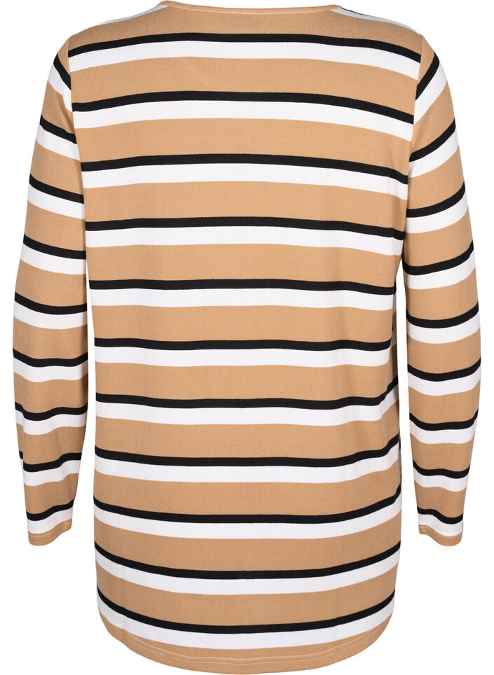Randig blus med l&aring;nga &auml;rmar, Svart, Packshot image number 1