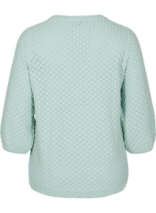 Stickad tröja i ekologisk bomull med mönster och 3/4-ärmar, Surf Spray, Packshot image number 1