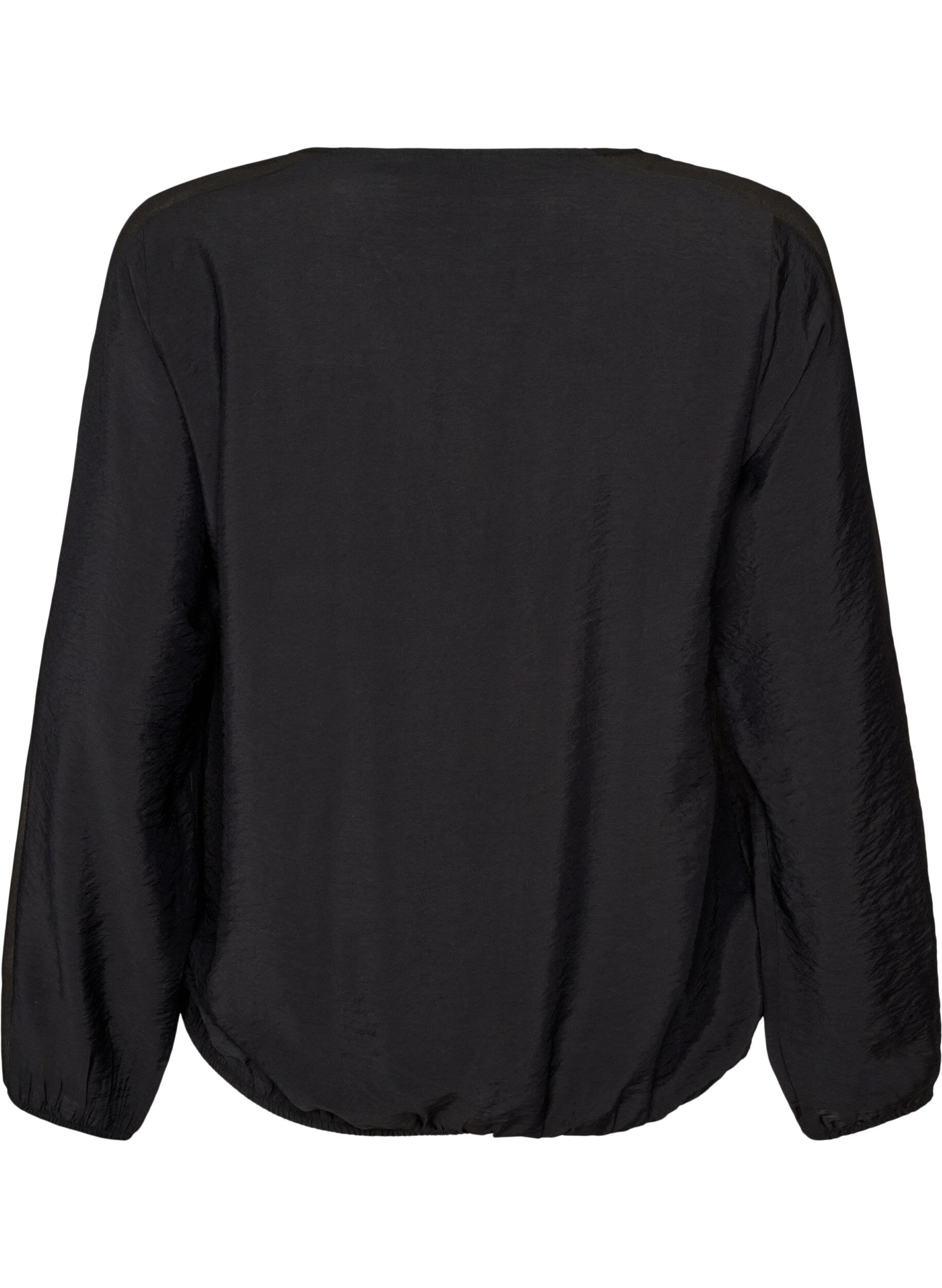 ZizziBlus med ballongeffekt och chiffongdetaljer, Svart, Packshot image number 1