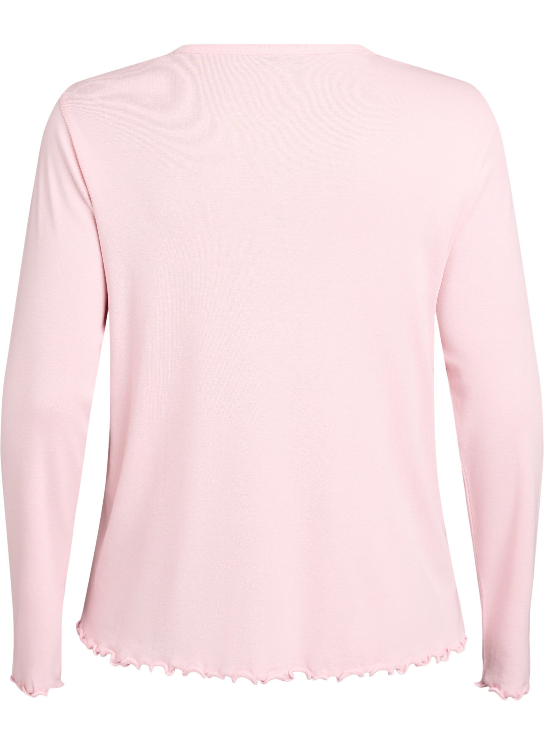 Zizzi Jerseyblus med knappar och v&aring;giga kanter, Rosa, Packshot image number 1