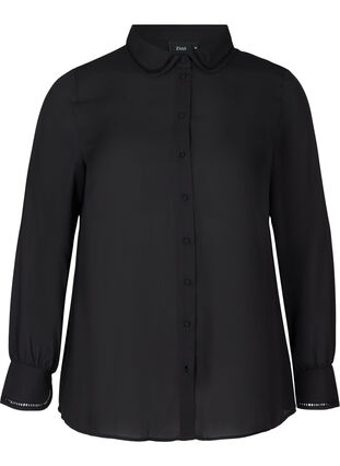 Långärmad skjorta med feminina detaljer, Black, Packshot image number 0