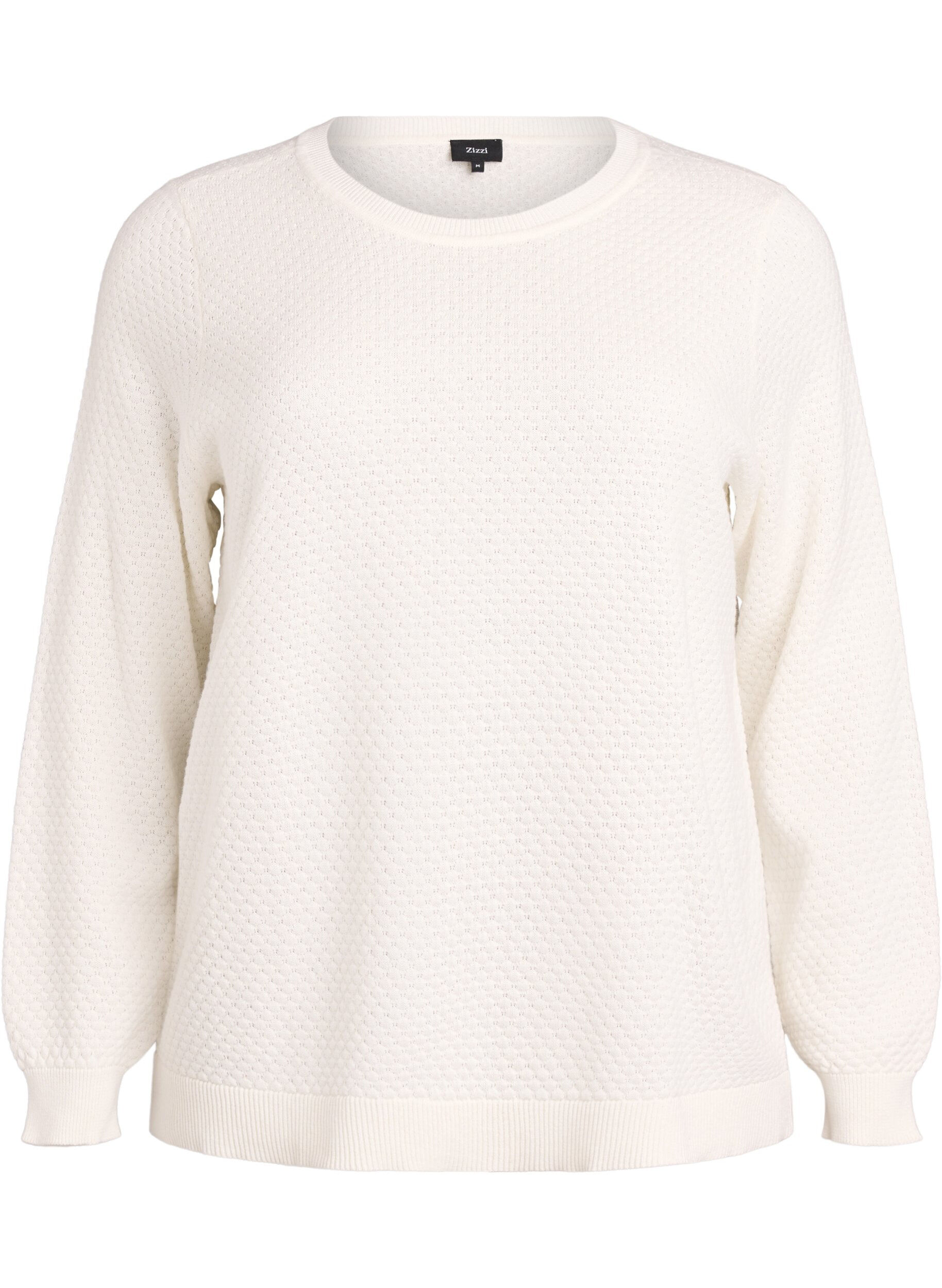 Stickad blus i bomull med strukturm&ouml;nster