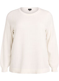 Stickad blus i bomull med strukturmönster, Vanilla