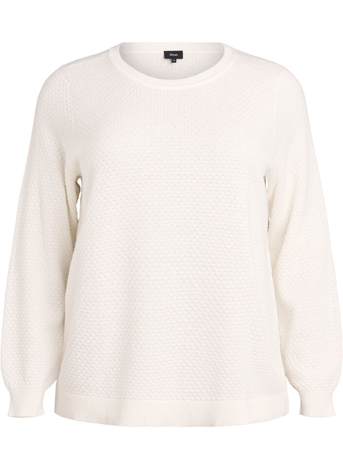 Stickad blus i bomull med strukturmönster, Vanilla, Packshot image number 0