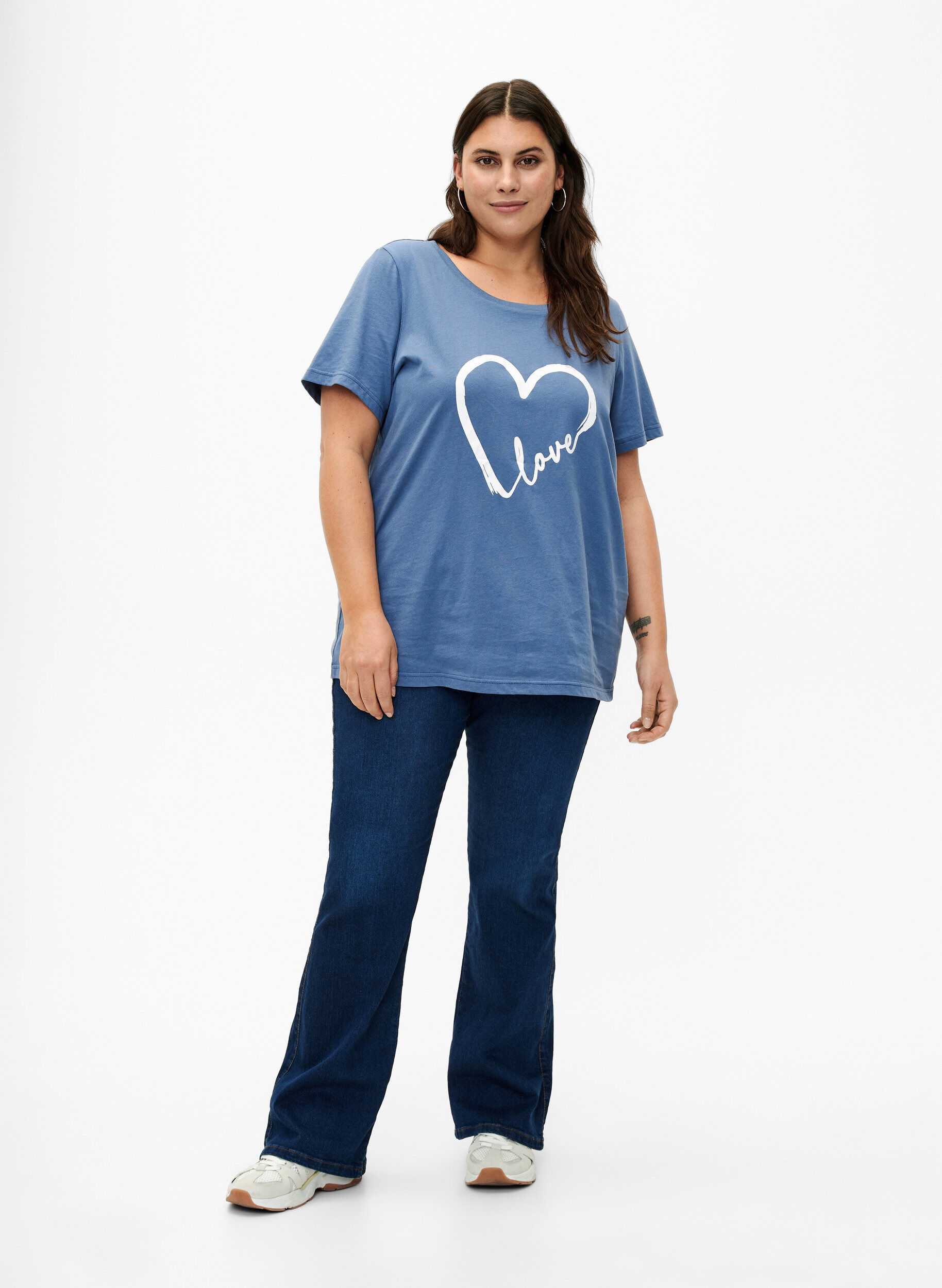 Zizzi T-shirt i bomull med rund halsringning och tryck, Moonlight W.Heart L., Model image number 2