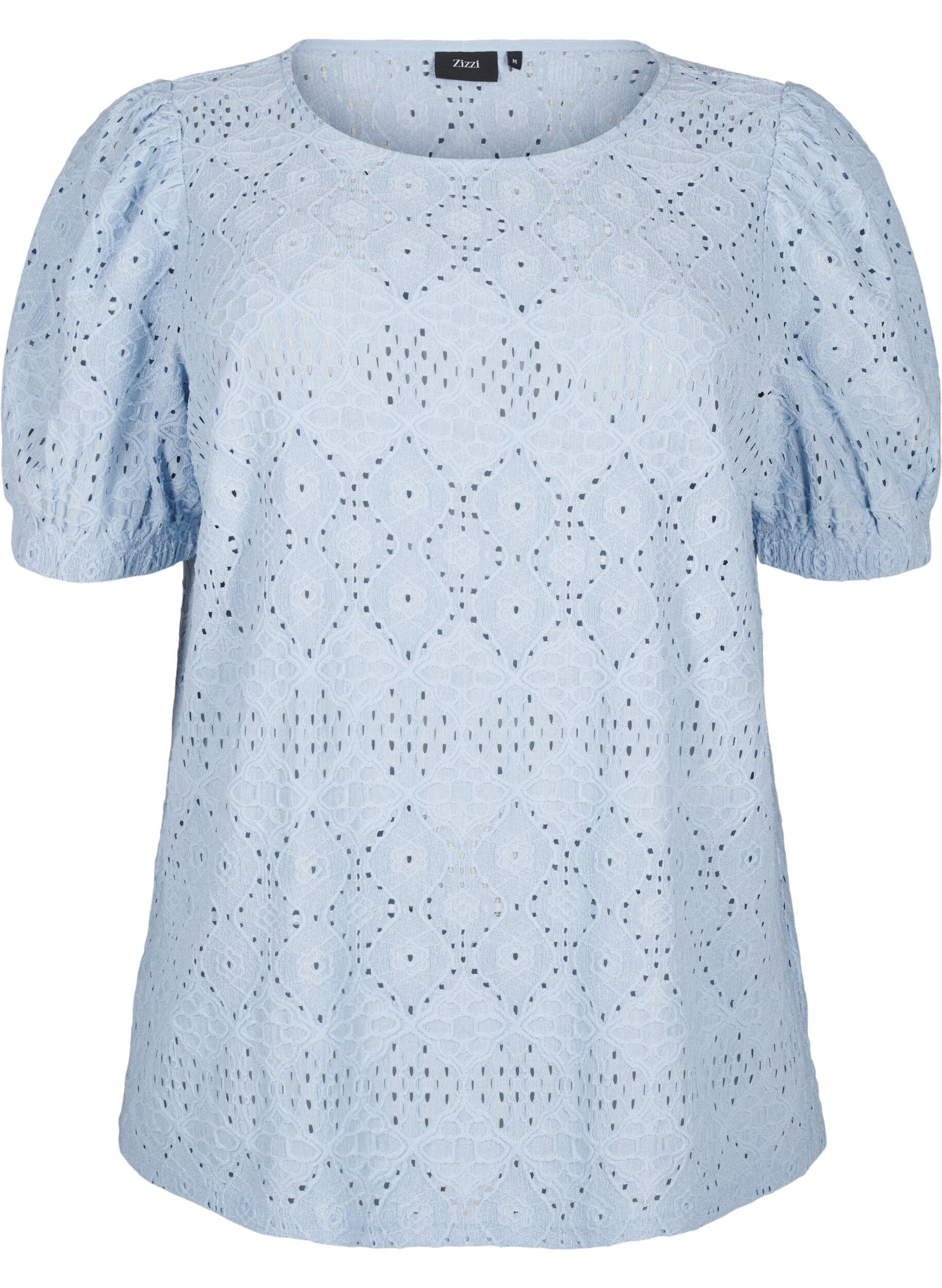 ZizziKort&auml;rmad blus med spetsm&ouml;nster, Cashmere Blue, Packshot image number 0