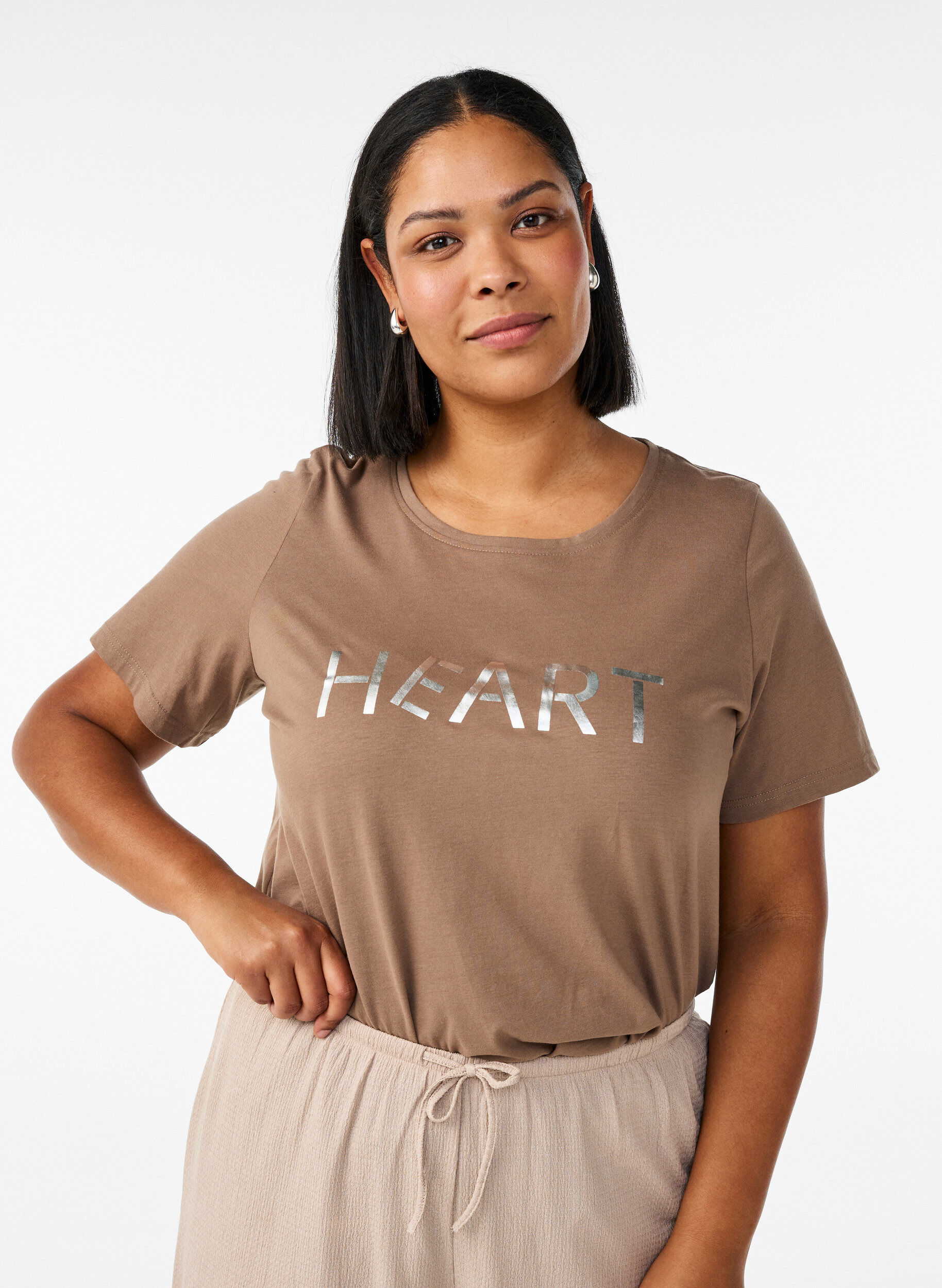 T-shirt med tryck, Brun, Model