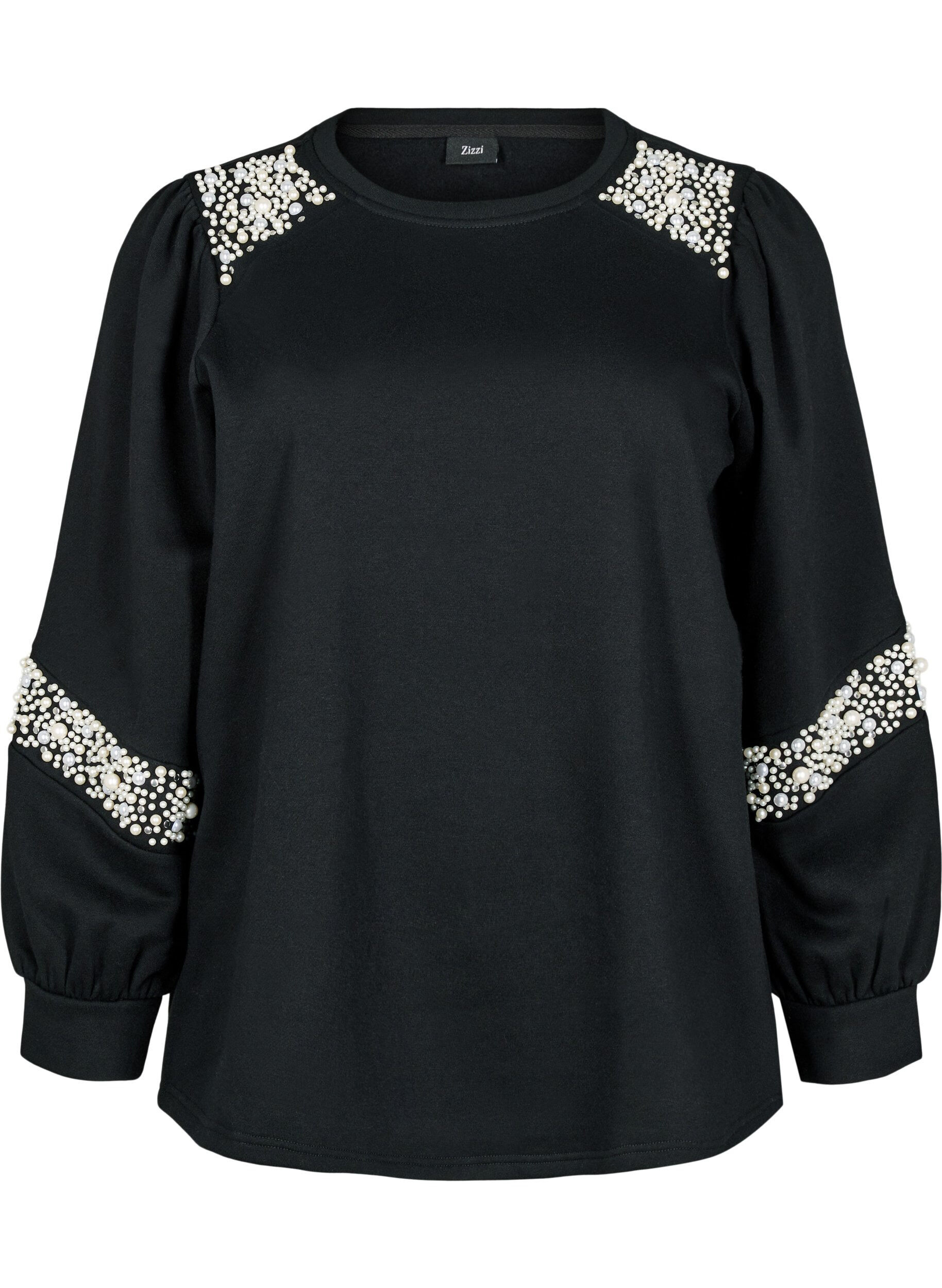 Zizzi Sweatshirt med p&auml;rldetaljer, Black, Packshot image number 0