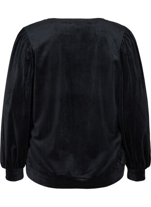 Blus i velour med långa puffärmar, Black, Packshot image number 1