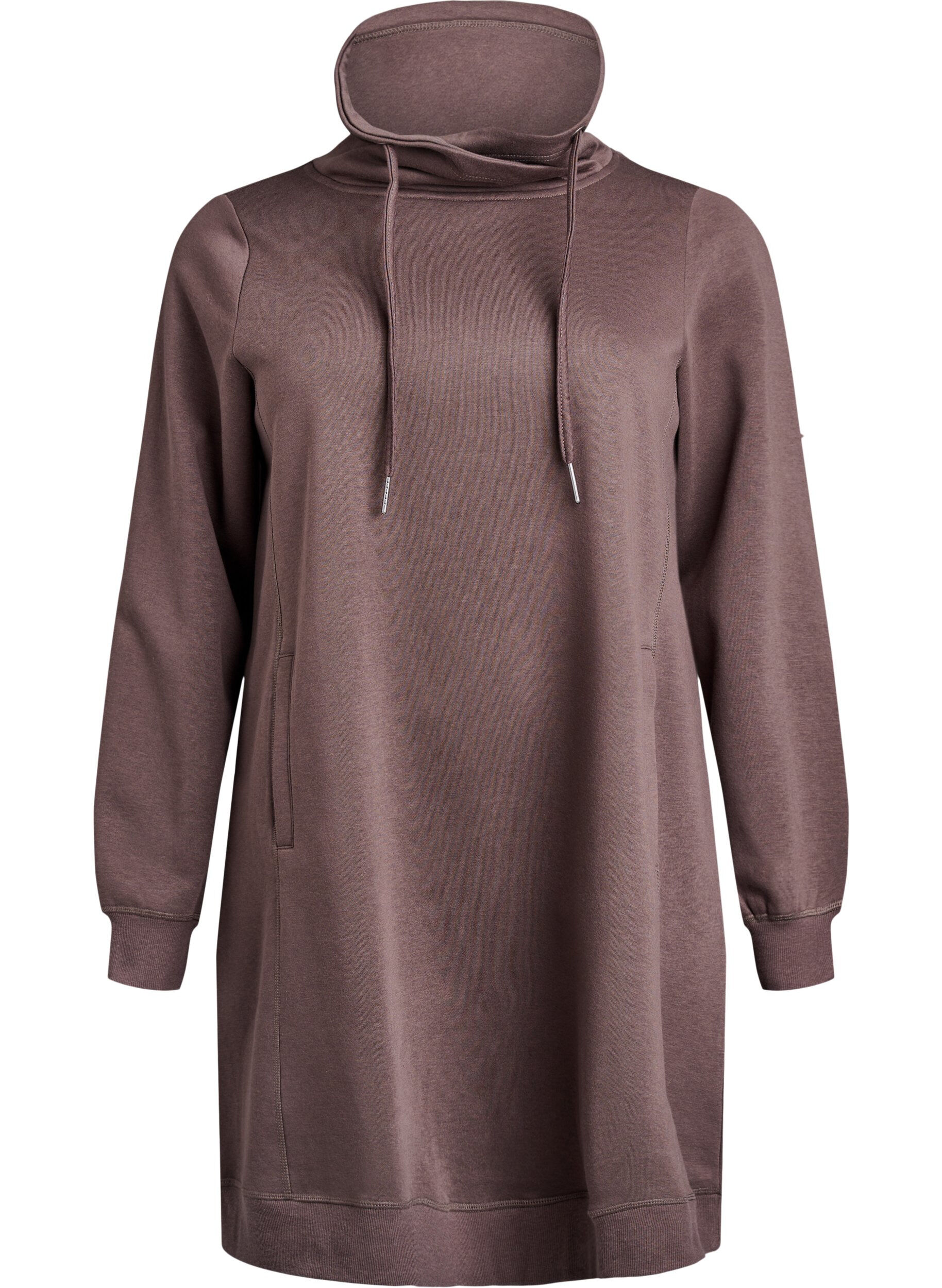 ZizziKort sweatshirtkl&auml;nning med h&ouml;g krage och fickor, Brun, Packshot image number 0
