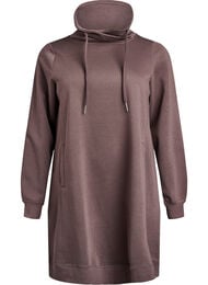 Kort sweatshirtkl&auml;nning med h&ouml;g krage och fickor, Brun