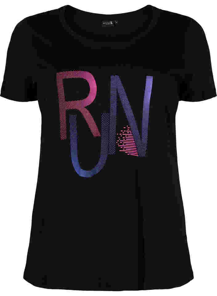  T-shirt till träning med print, Black w. stripe run, Packshot image number 0