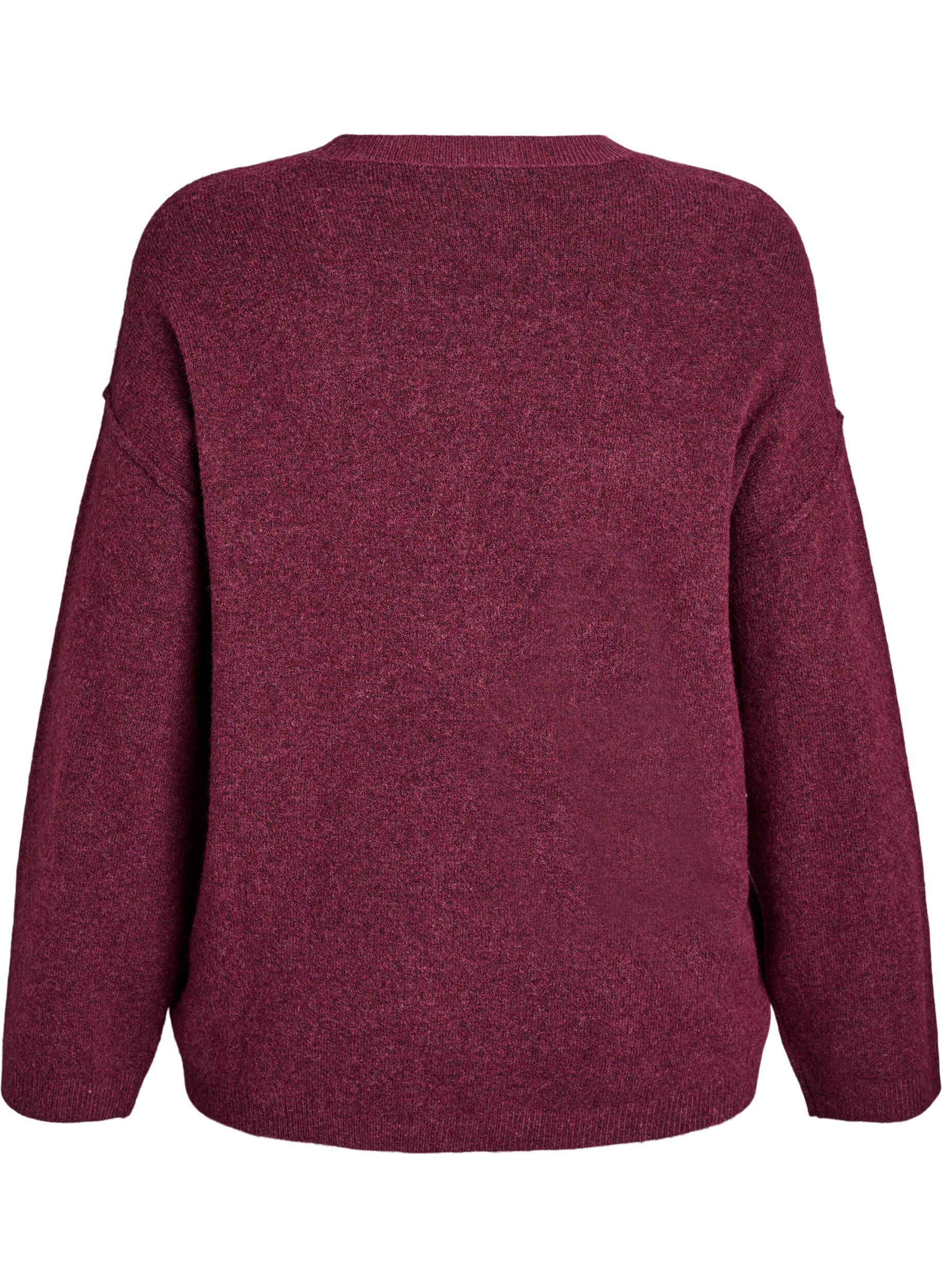 ZizziL&ouml;st stickad tr&ouml;ja med framtr&auml;dande s&ouml;mmar, M&ouml;rk Bordeaux, Packshot image number 1