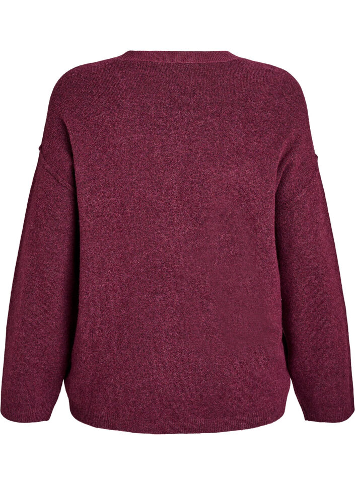 L&ouml;st stickad tr&ouml;ja med framtr&auml;dande s&ouml;mmar, M&ouml;rk Bordeaux, Packshot image number 1