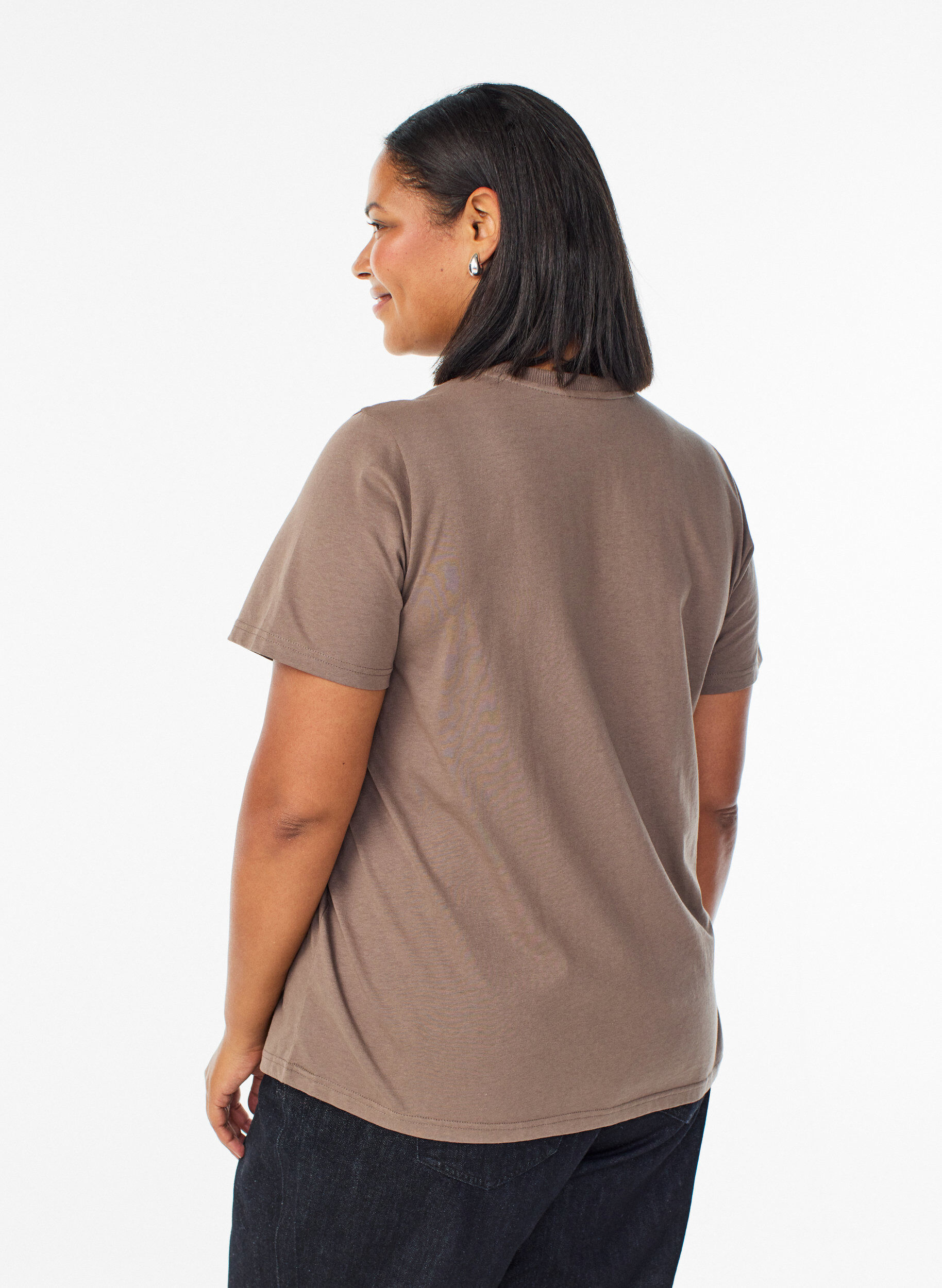 ZizziEnkel t-shirt i bomull med rund halsringning, Brun, Model image number 2