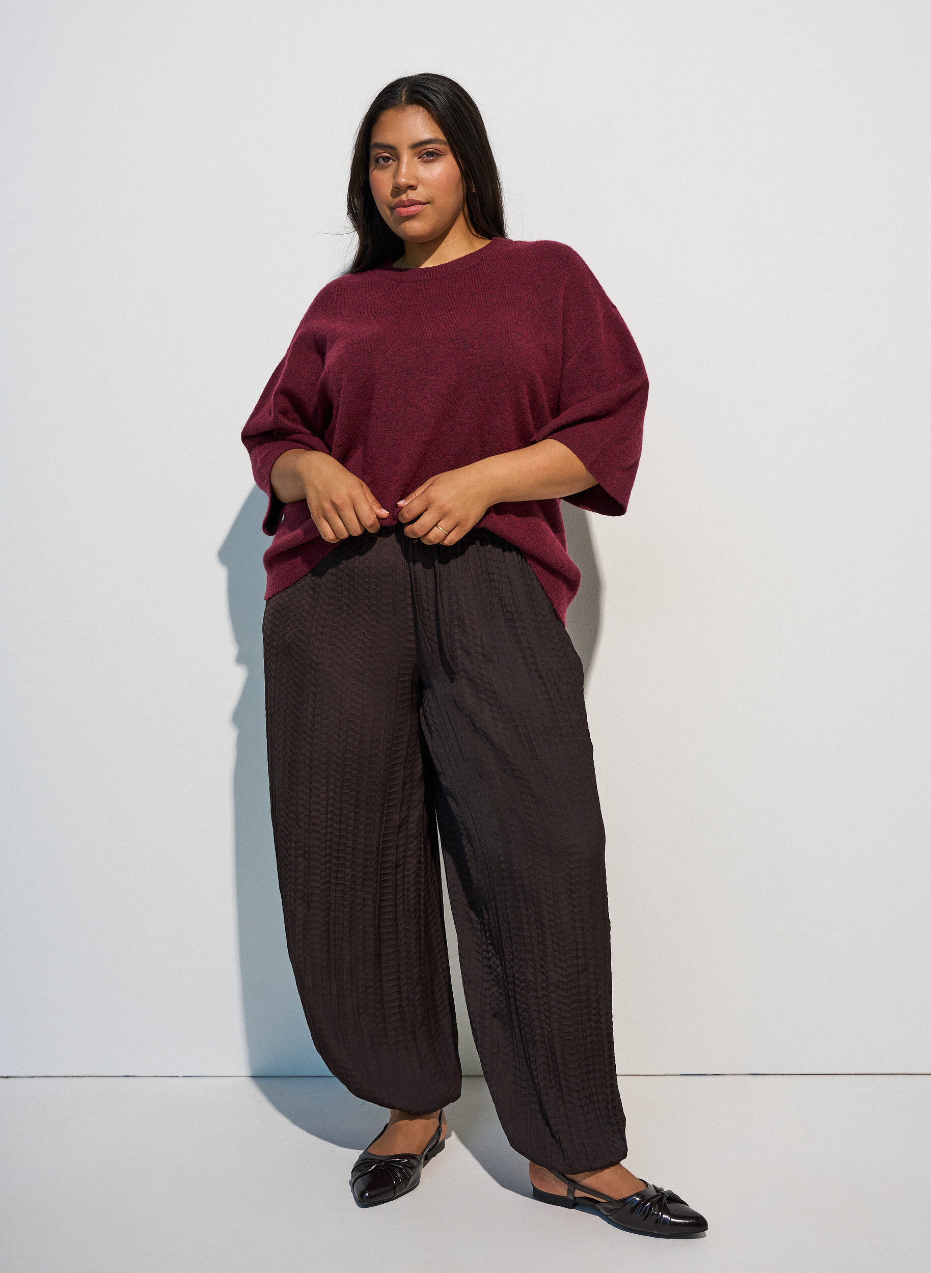 ZizziL&ouml;st stickad blus med korta &auml;rmar, R&ouml;d, Model image number 1