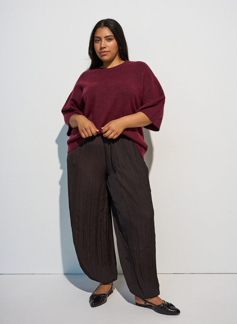 L&ouml;st stickad blus med korta &auml;rmar, R&ouml;d, Model image number 1