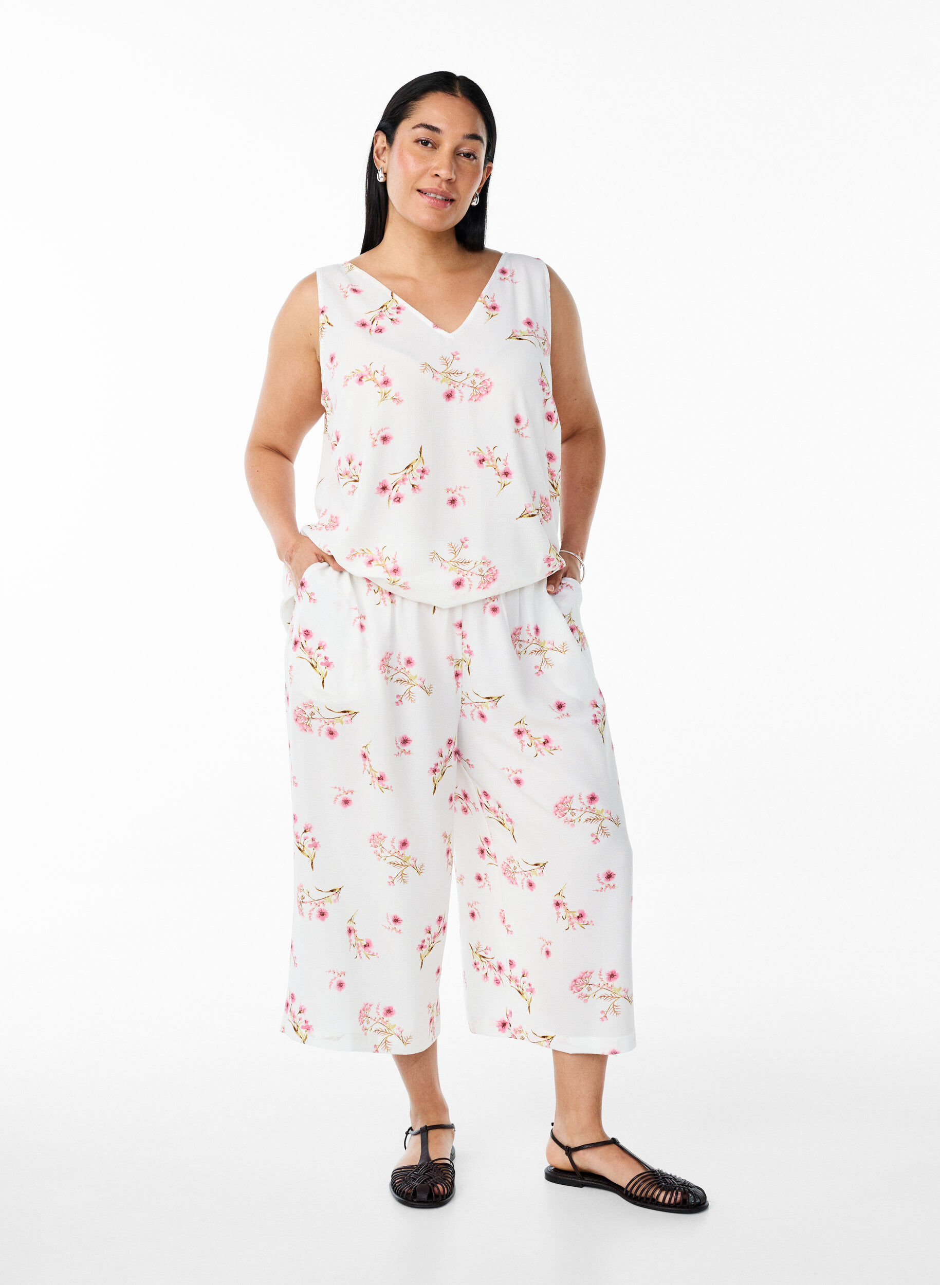 Culottebyxor med tryck, Vit, Model