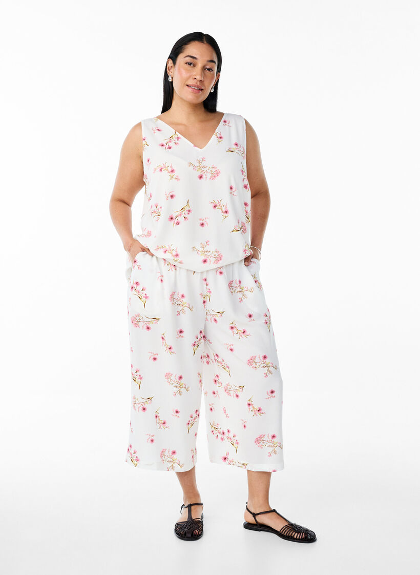 Culottebyxor med tryck, Vit, Model image number 0
