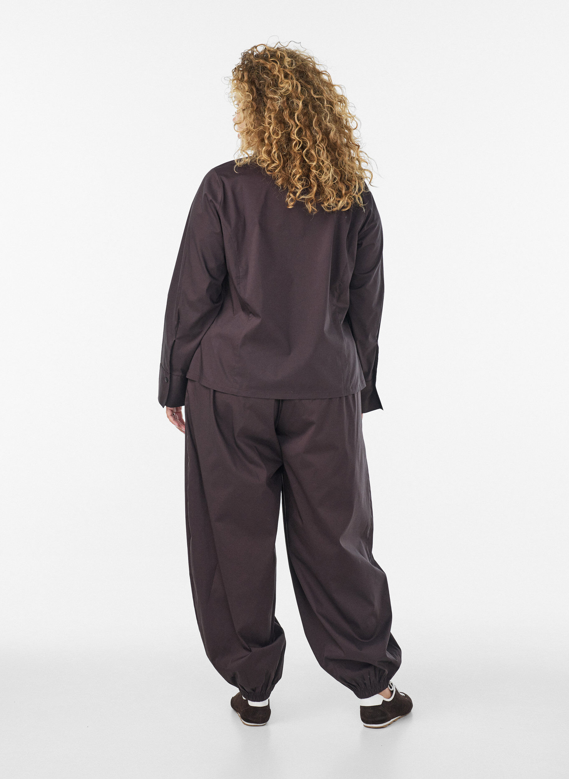 ZizziKort skjorta med tv&aring;v&auml;gsdragkedja, Brun, Model image number 2