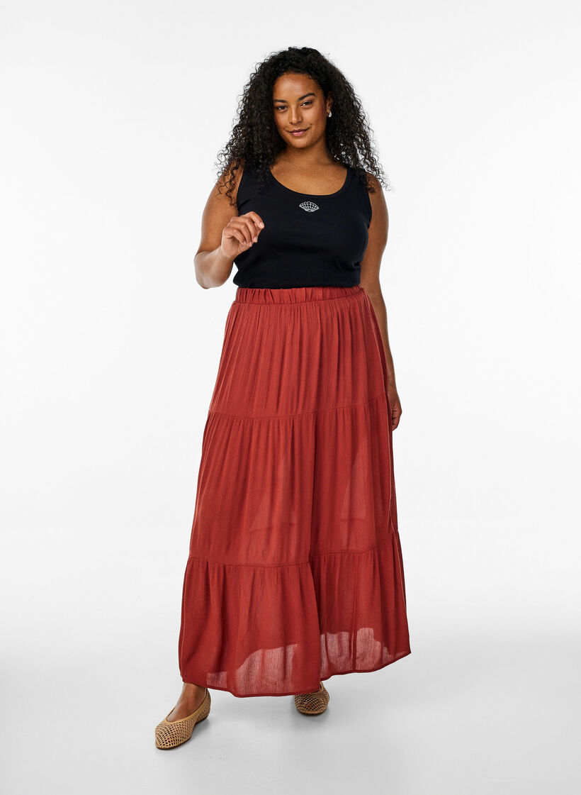 L&aring;ng kjol med res&aring;r i midjan, R&ouml;d, Model image number 0