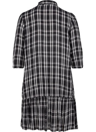 Rutig viskos klänning med knappar, Black/White CH, Packshot image number 1
