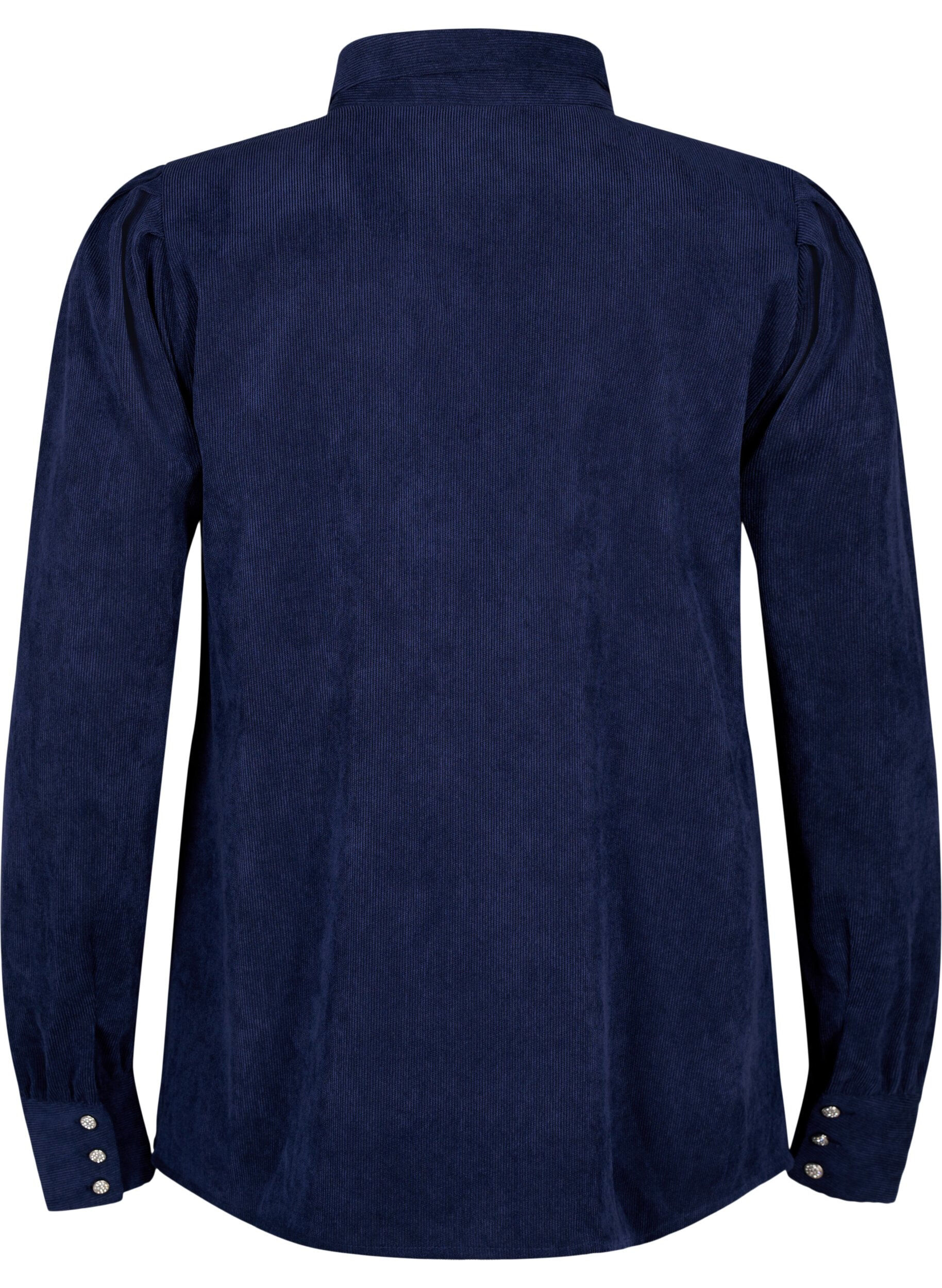 Zizzi Sammetsskjorta med strassknappar, Medieval Blue, Packshot image number 1