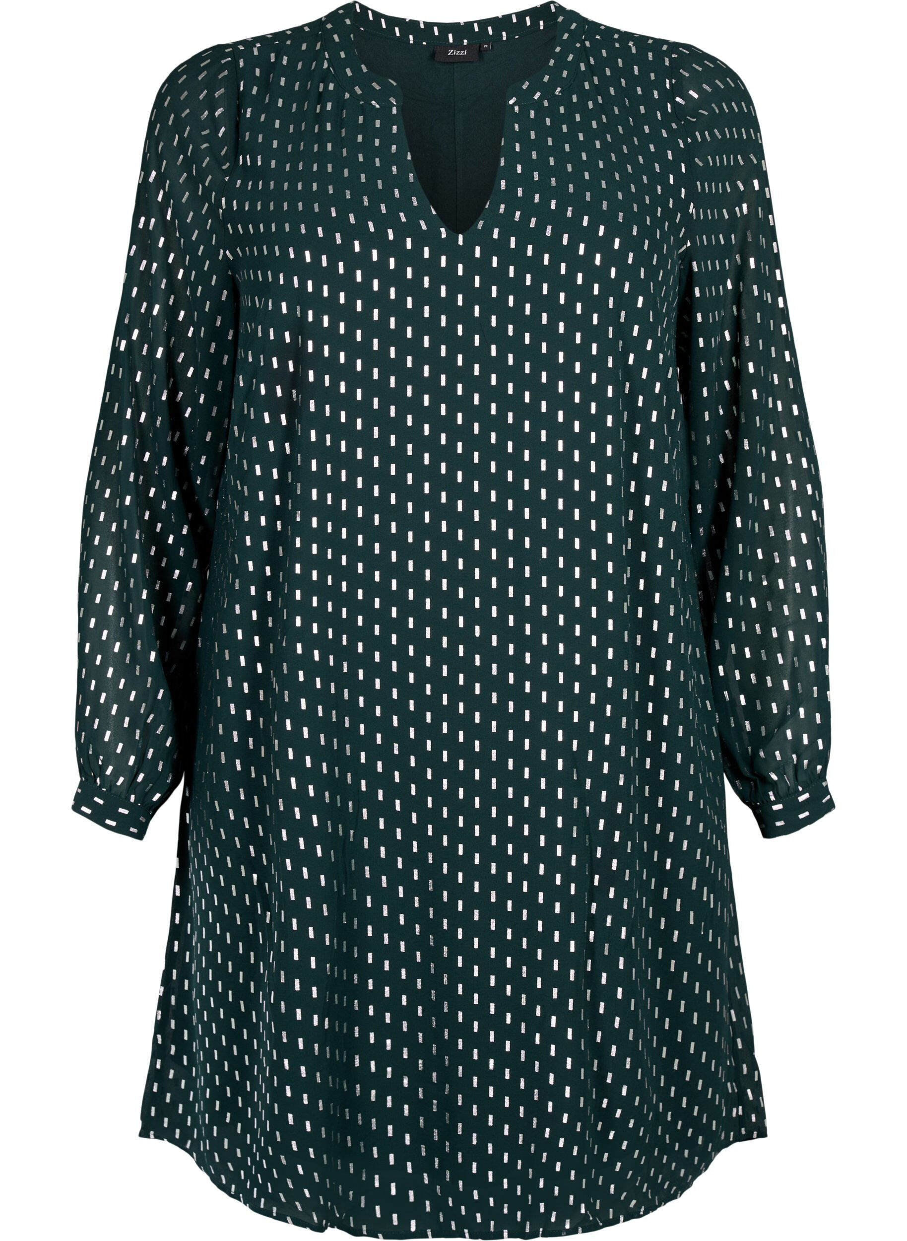 Zizzi L&aring;ng&auml;rmad kl&auml;nning med folietryck, Scarab w. Silver, Packshot image number 0