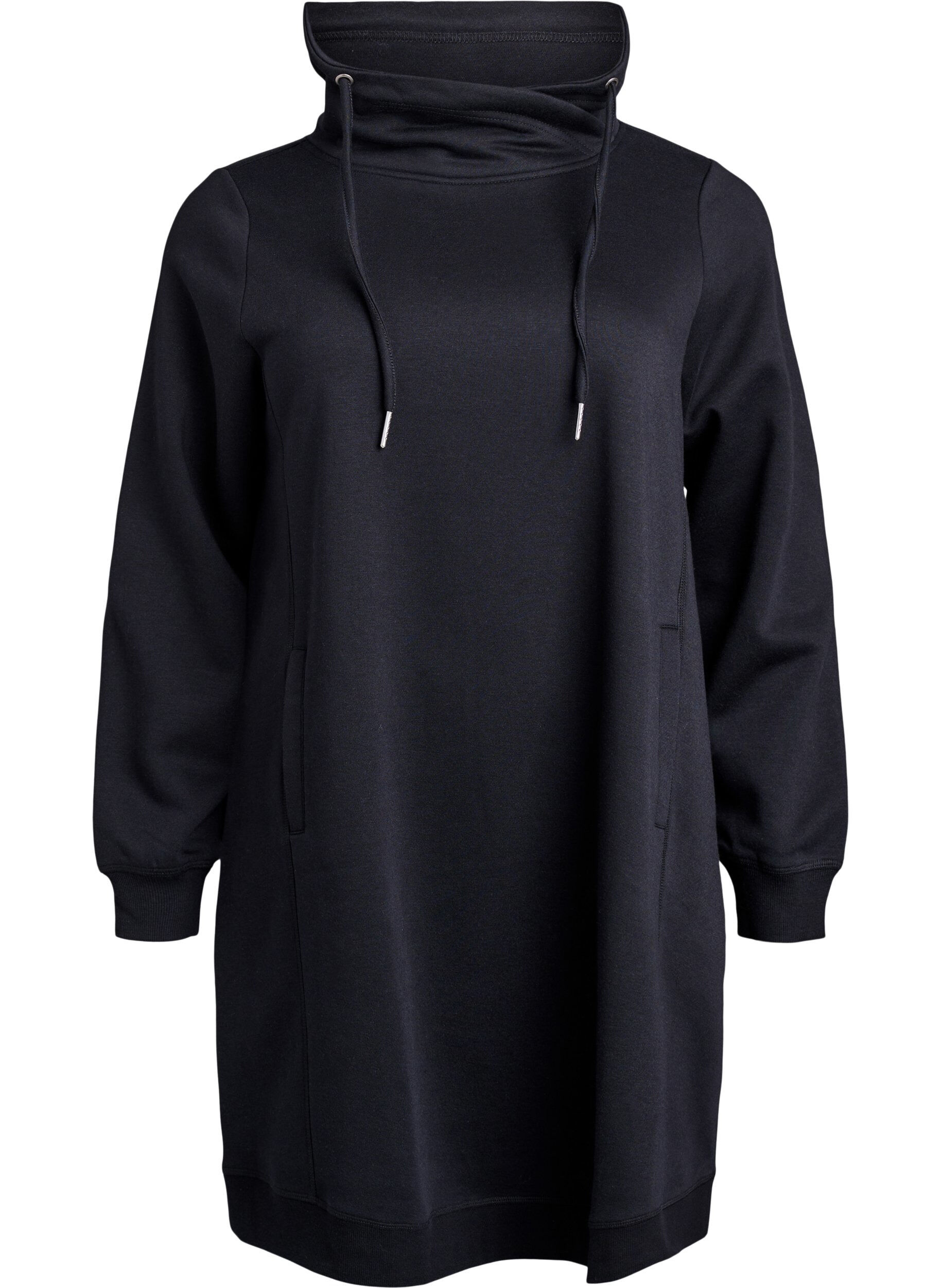 ZizziKort sweatshirtkl&auml;nning med h&ouml;g krage och fickor, Svart, Packshot image number 0