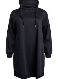 Kort sweatshirtkl&auml;nning med h&ouml;g krage och fickor, Svart